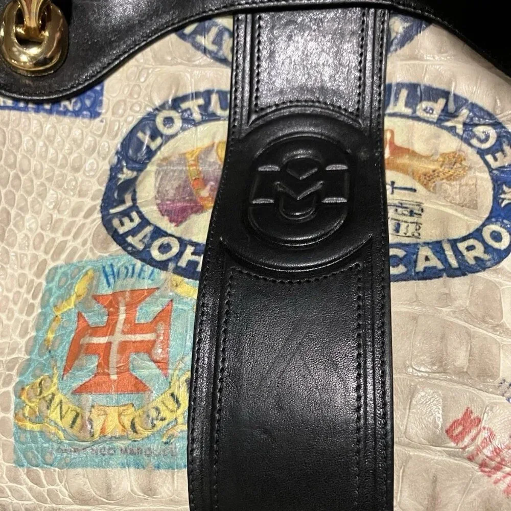 Marino Orlandi Cream and Black Travel-Stamp Satchel